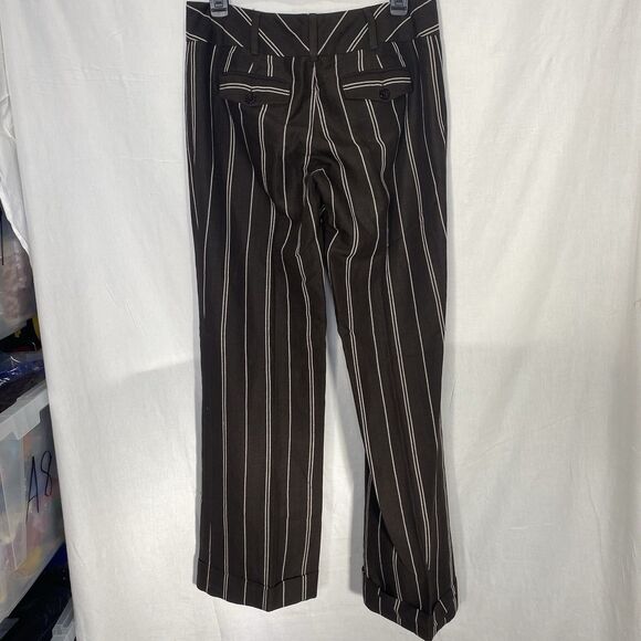 ANN TAYLOR Trouser Striped Low Rise Flare Linen Blend Lined Pants Womens 4 Black - Picture 2 of 9